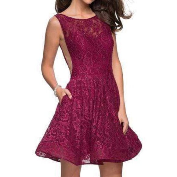 NWT La Femme 26616SC Cut out Cocktail Dress Purple Size 4 - Picture 1 of 5